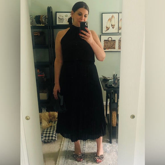 White House Black Market - Pleated Halter Midi Dress, Black, Size 10 - Picture 8 of 10